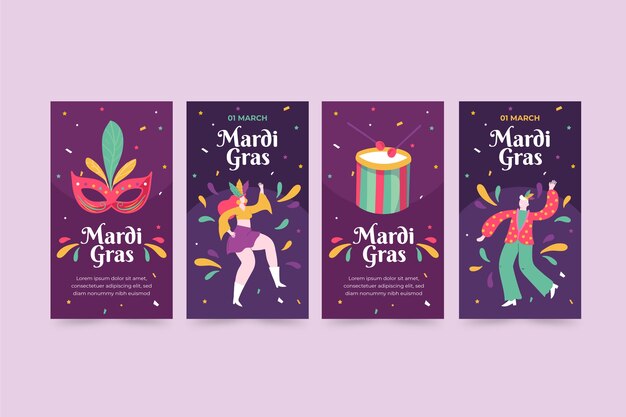 Flat mardi gras instagram stories collection