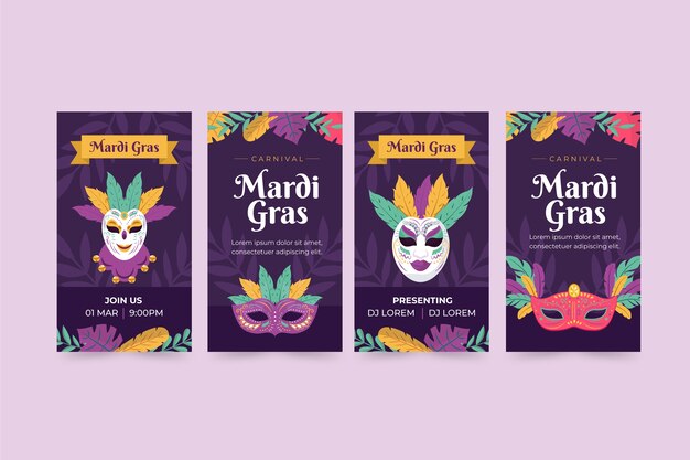 Flat mardi gras instagram stories collection