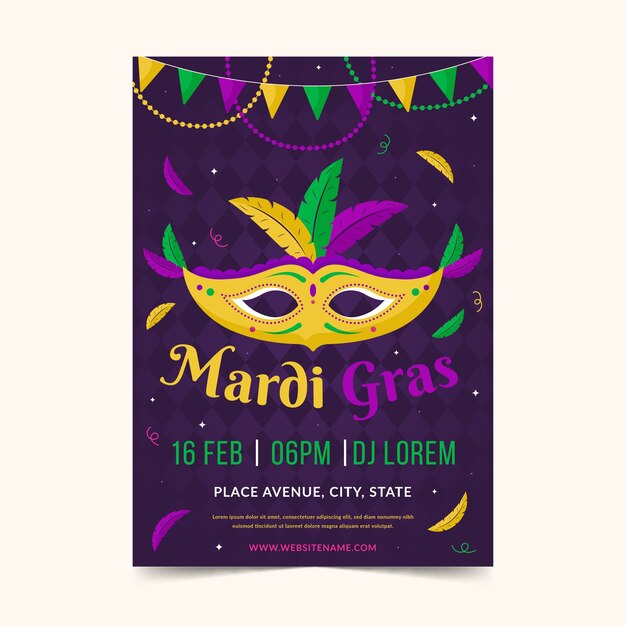 Flat mardi gras poster template