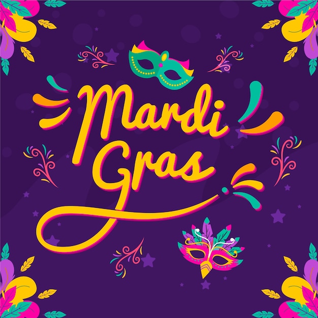 Free vector flat mardi gras text illustration