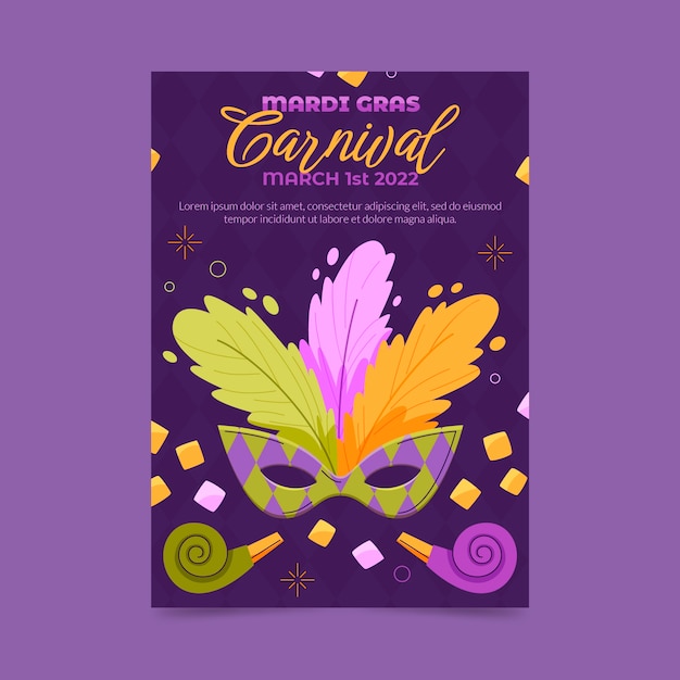 Flat mardi gras vertical flyer template