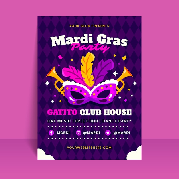 Free vector flat mardi gras vertical flyer template