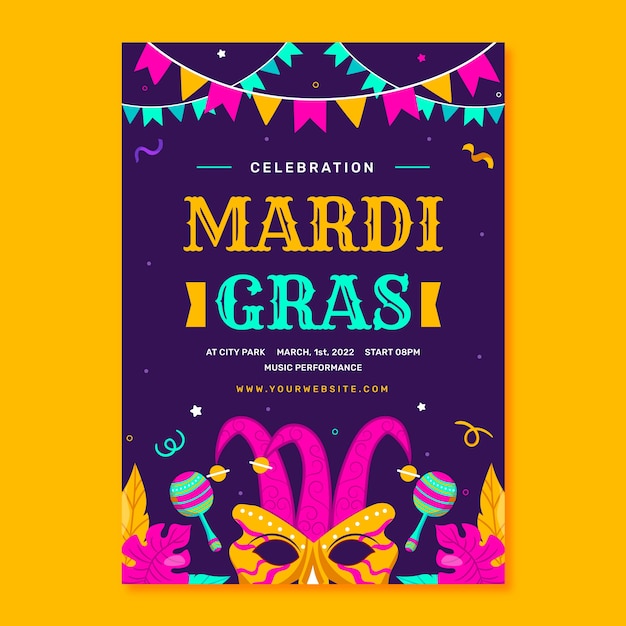 Free vector flat mardi gras vertical flyer template