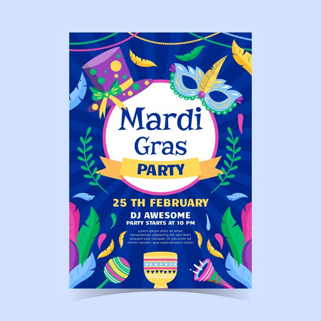 Flat mardi gras vertical flyer template