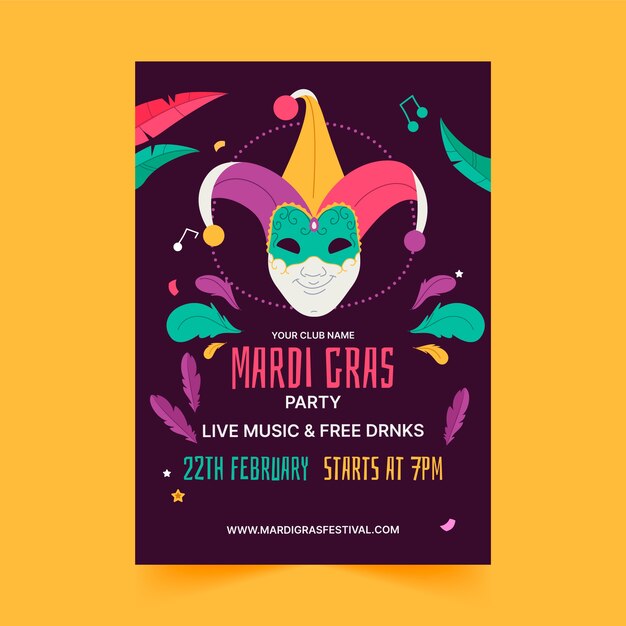 Flat mardi gras vertical flyer template