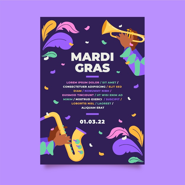 Flat mardi gras vertical flyer template