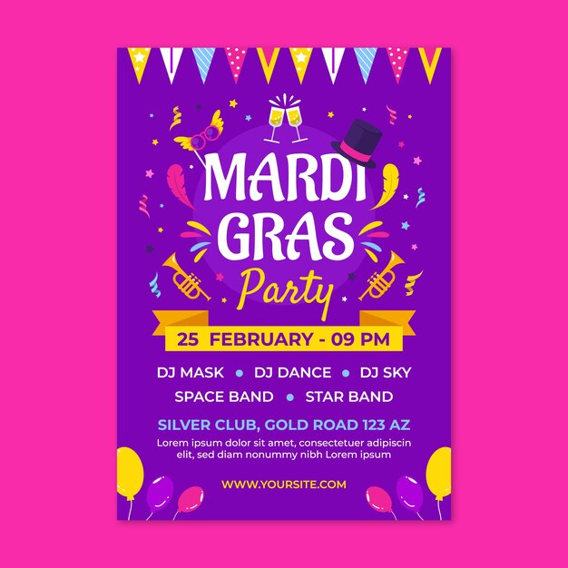 Flat mardi gras vertical flyer template