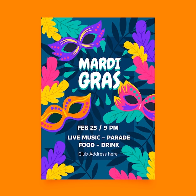 Free vector flat mardi gras vertical flyer template