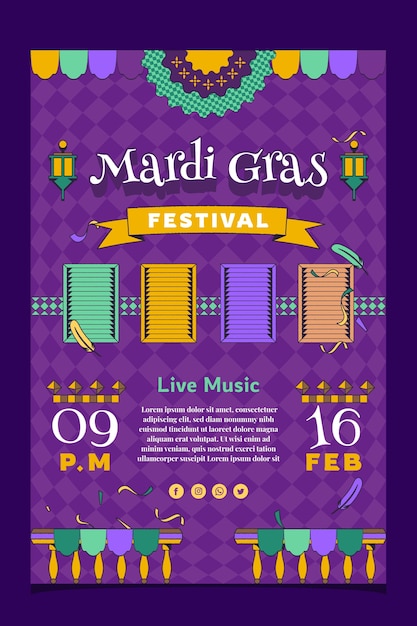 Free vector flat mardi gras vertical flyer template