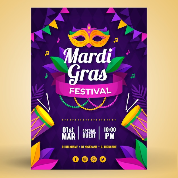 Flat mardi gras vertical poster template