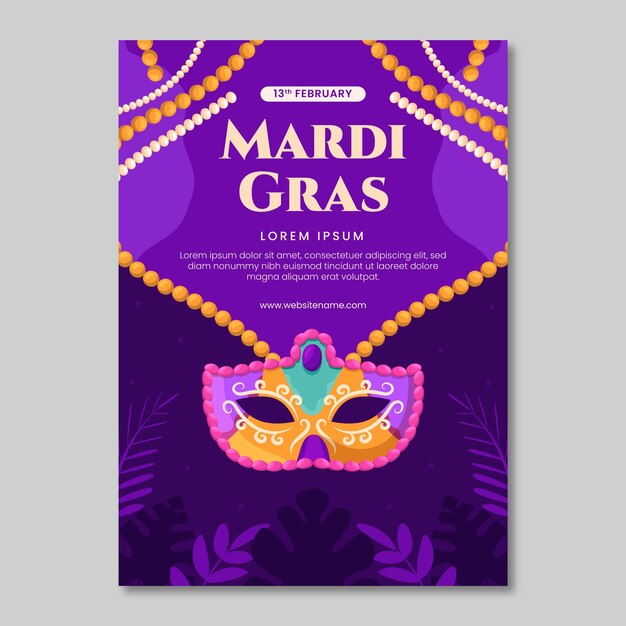 Flat mardi gras vertical poster template