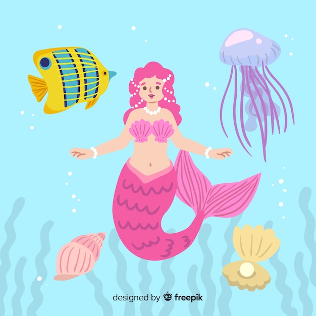 Free vector flat marine elements collection