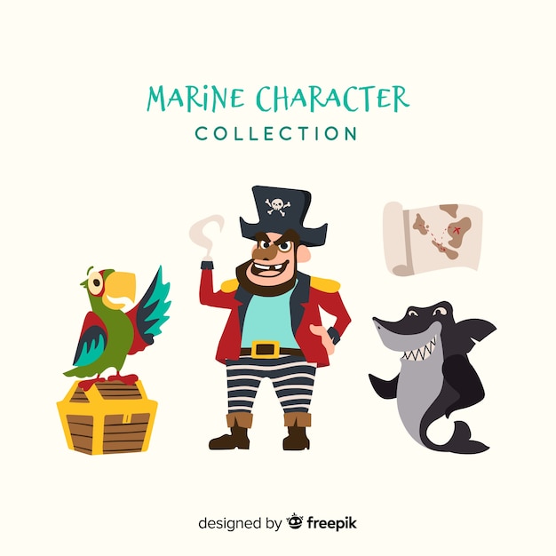 Free vector flat marine life character collection