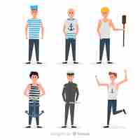 Free vector flat marine life characters collection