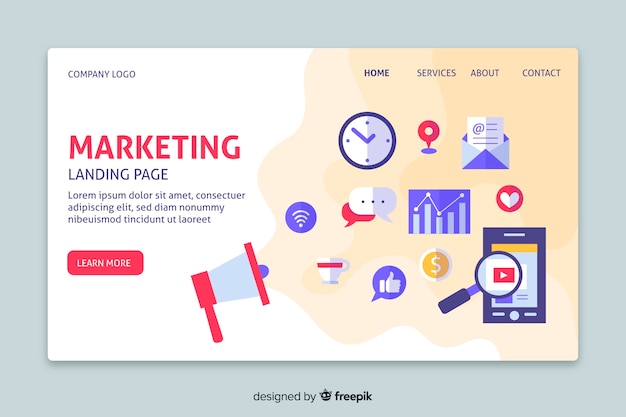 Flat marketing landing page template