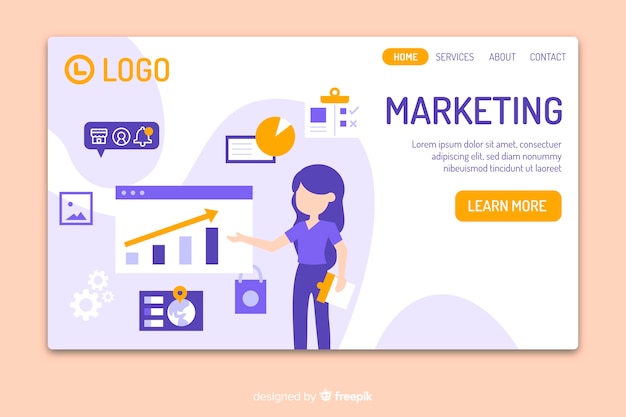 Free vector flat marketing landing page template