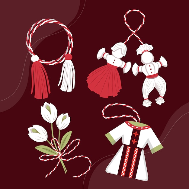 Free vector flat martenitsa collection