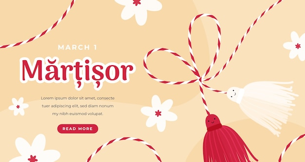 Vettore gratuito banner orizzontale martisor piatto