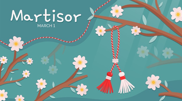 Vettore gratuito banner orizzontale martisor piatto