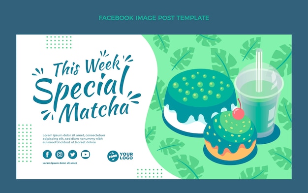 Free vector flat matcha food social media post template