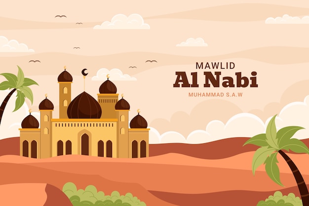 Free vector flat mawlid al nabi background