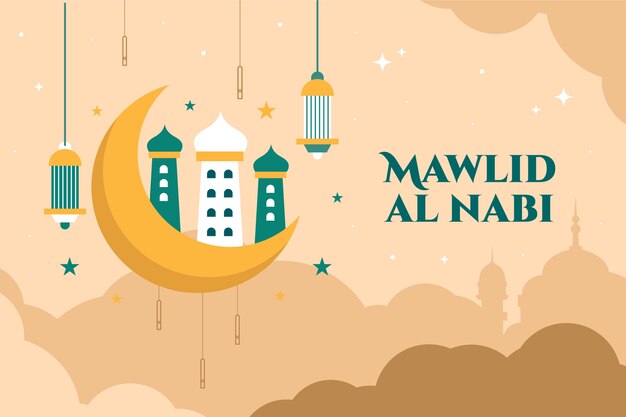 Free vector flat mawlid al nabi background