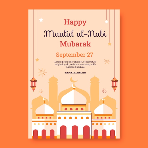 Flat mawlid al-nabi vertical poster template