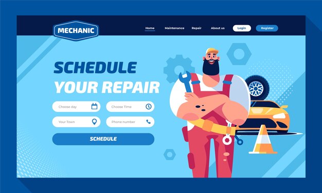 Flat mechanic landing page template