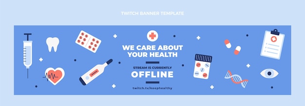 Free vector flat medical design medical twitch banner