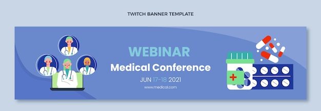 Плоский медицинский дизайн медицинский баннер twitch