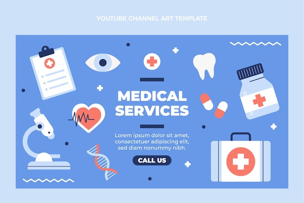 Vettore gratuito arte del canale youtube medico di design medico piatto