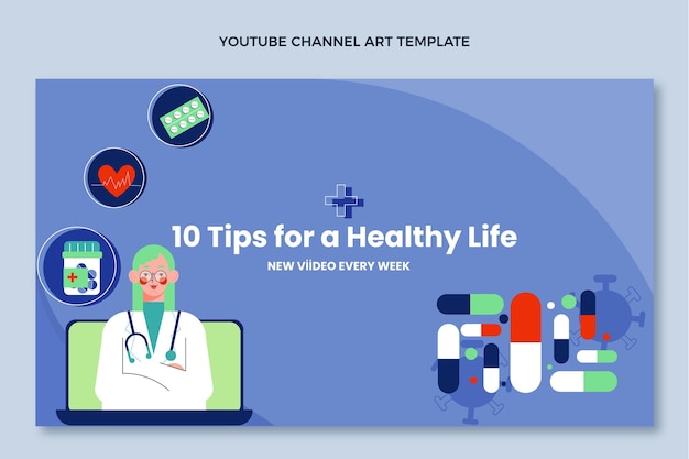 Vettore gratuito arte del canale youtube medico di design medico piatto