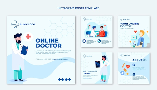 Vettore gratuito post di instagram medico piatto