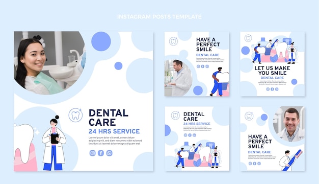 Free vector flat medical instagram posts collection