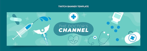 Free vector flat medical twitch banner design template