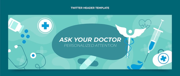 Flat medical twitter header design template