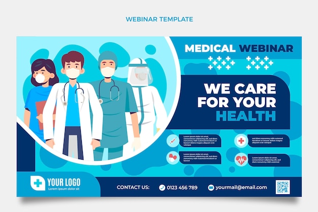 Vettore gratuito modello di webinar medico piatto