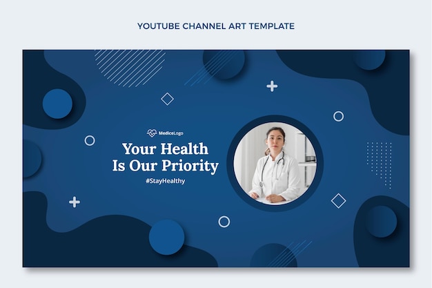 Vettore gratuito modello di arte del canale youtube medico piatto