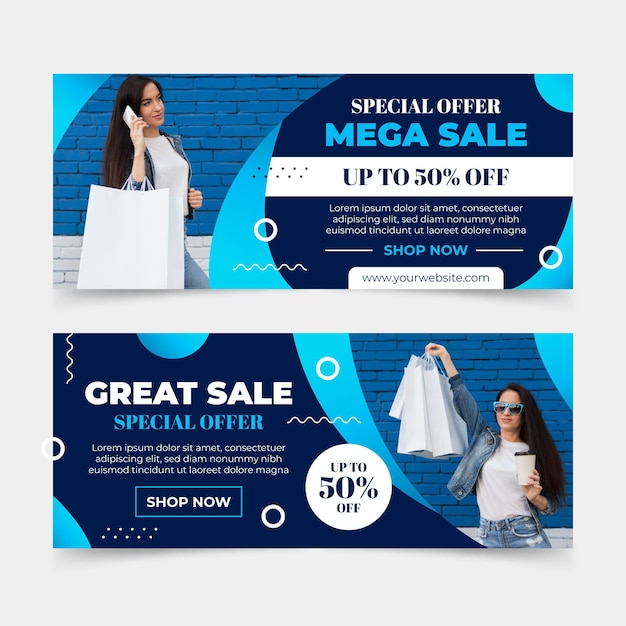 Free vector flat mega sales banners with photo