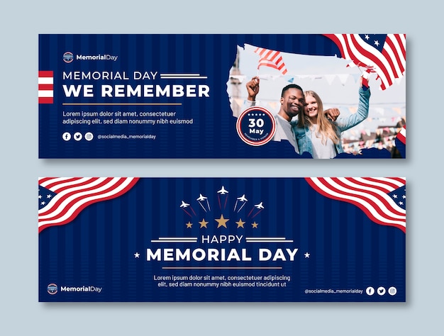 Free vector flat memorial day banners pack