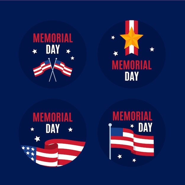 Free vector flat memorial day labels collection