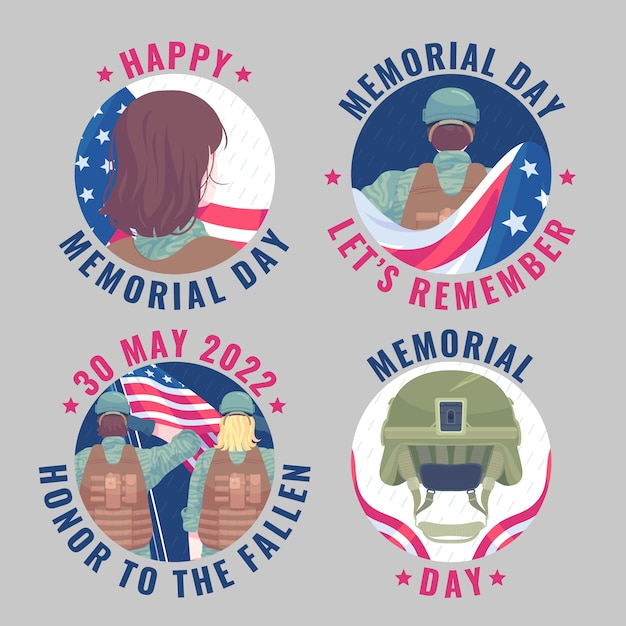 Flat memorial day labels collection