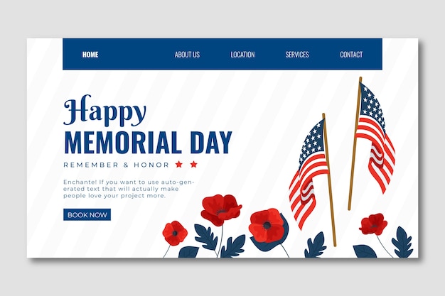 Free vector flat memorial day landing page template