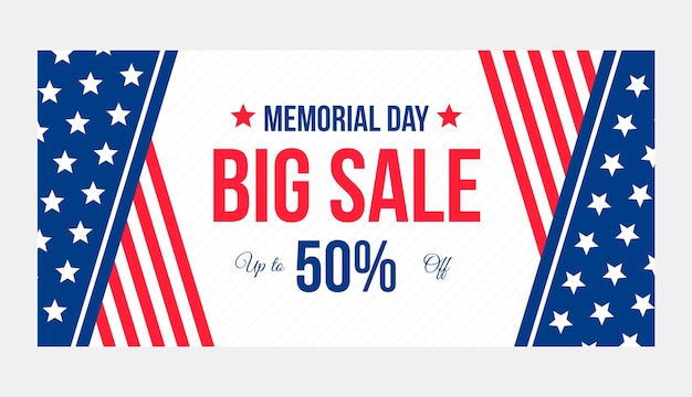 Free vector flat memorial day sale horizontal banner template