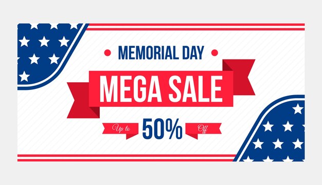 Flat memorial day sale horizontal banner template