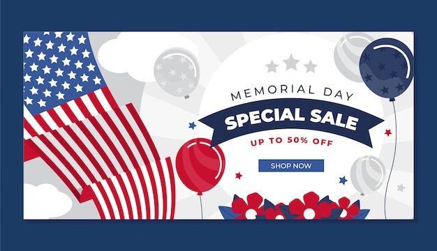 Flat memorial day sale horizontal banner template