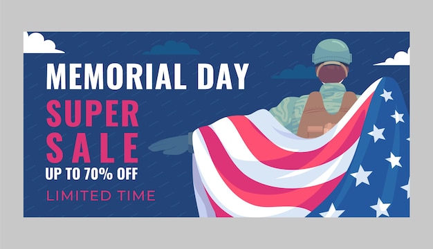 Free vector flat memorial day sale horizontal banner template