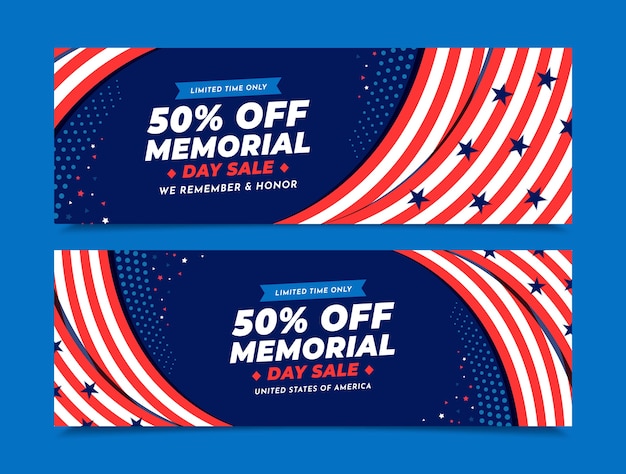 Flat memorial day sale horizontal banners pack