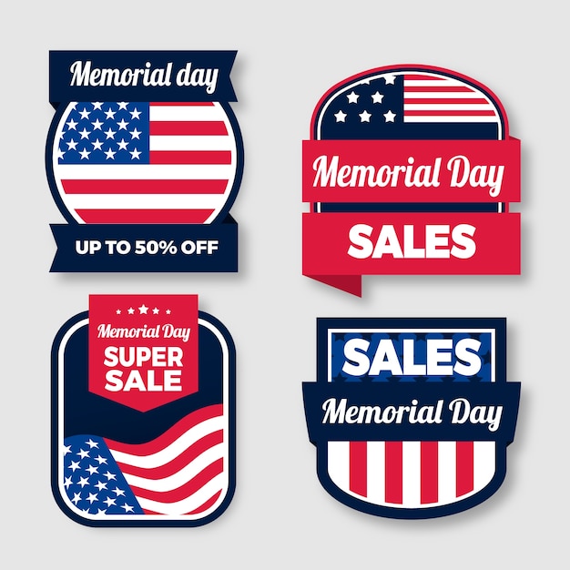 Flat memorial day sale labels collection