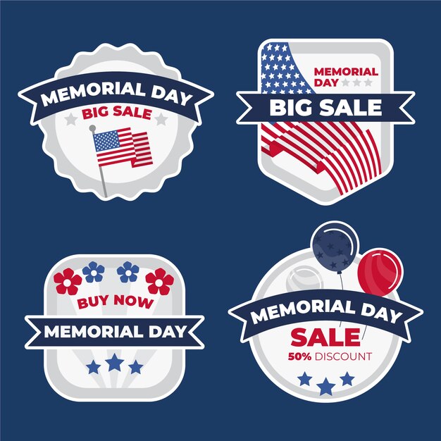 Flat memorial day sale labels collection